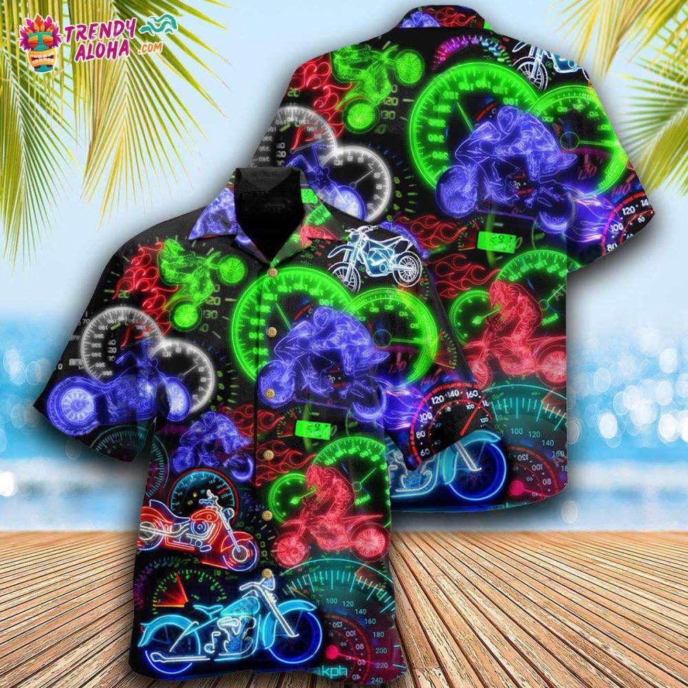 Motorcycle Ride Hard Or Stay Home Neon Light Hawaiian Shirt – Trendy Aloha