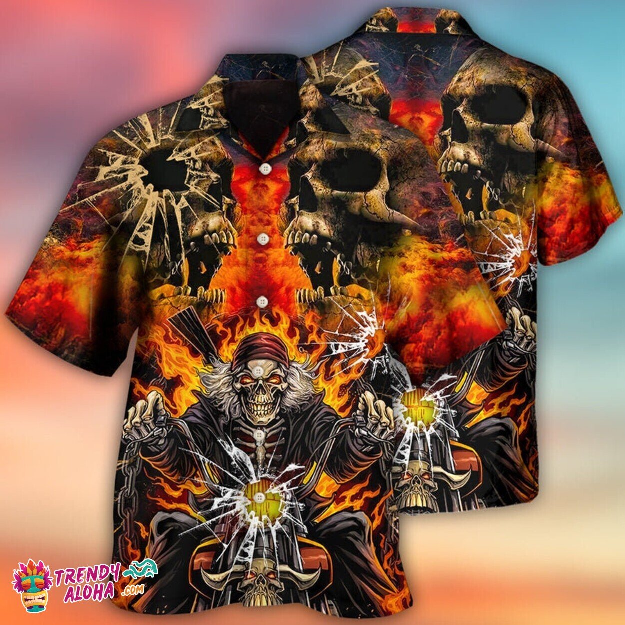 Motorcycle Skull Hawaiian Shirt for Beach Style Skull Lovers Unique