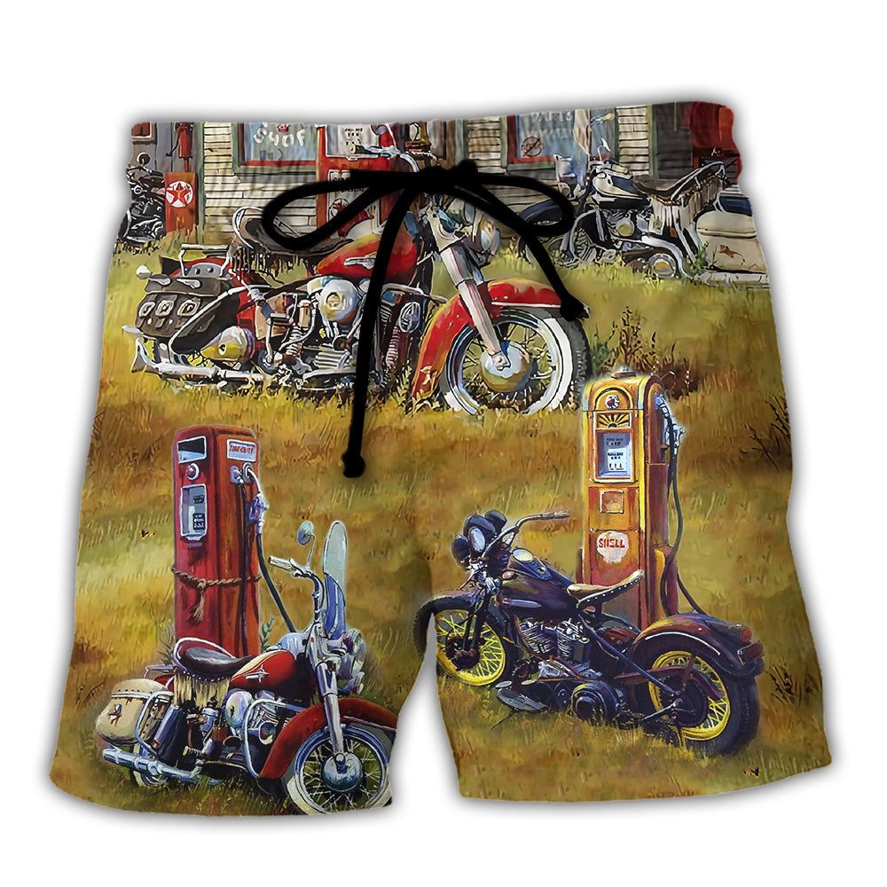 Motorcycle Vintage Shop Grass Trendy Aloha Hawaiian Beach Shorts Motorcycle Vintage Shop Grass Trendy Aloha Hawaiian Beach Shorts