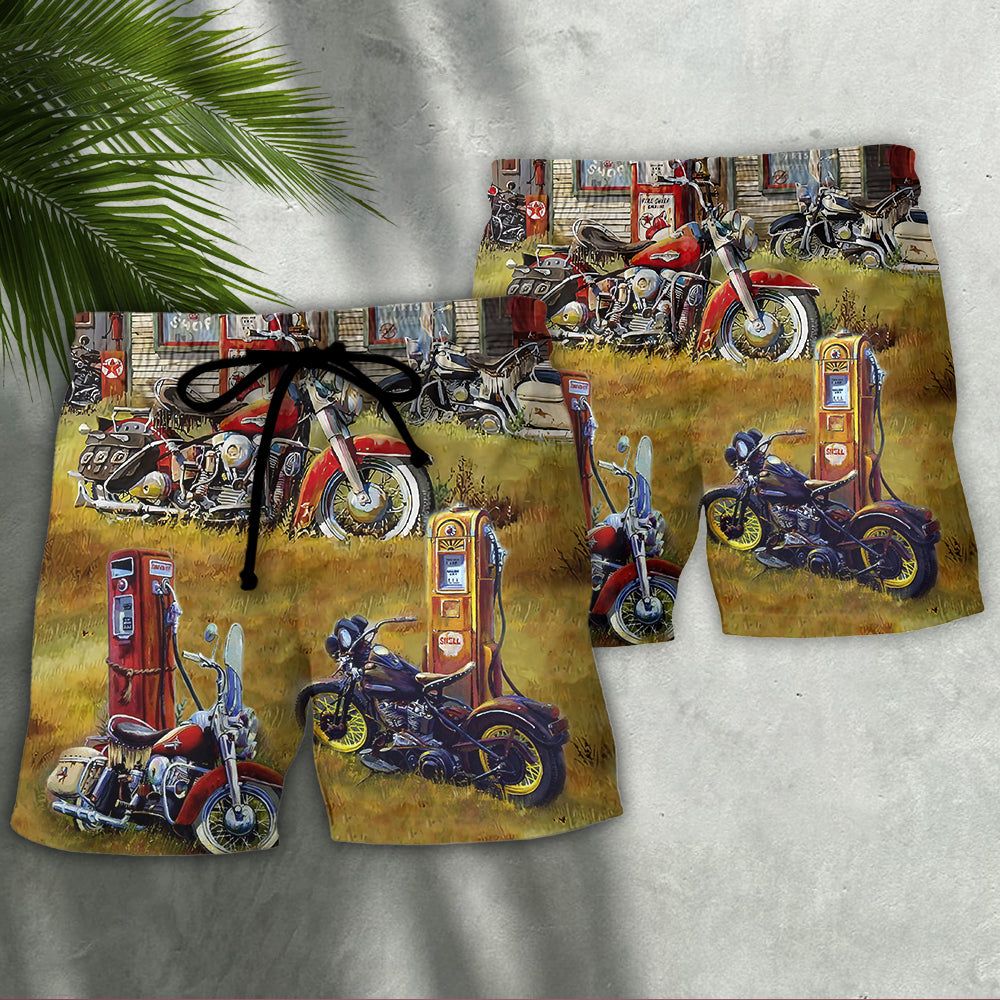 Motorcycle Vintage Shop Grass Trendy Aloha Hawaiian Beach Shorts