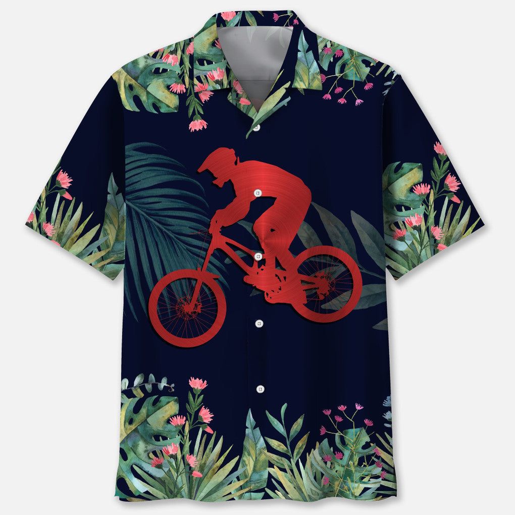 Mountain Bike Tropical Leaf Trendy Hawaiian Shirt