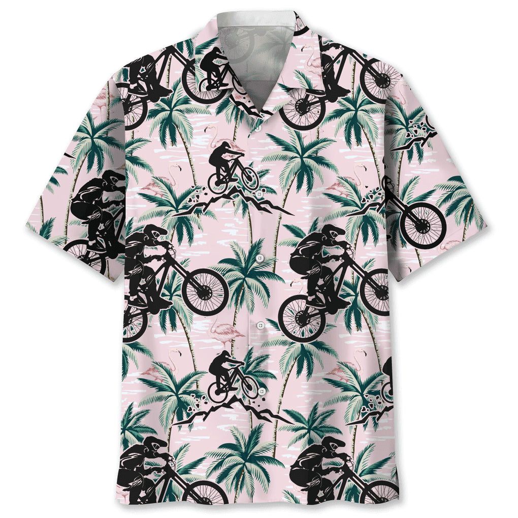 Mountain Bike Tropical Pink Trendy Hawaiian Shirt