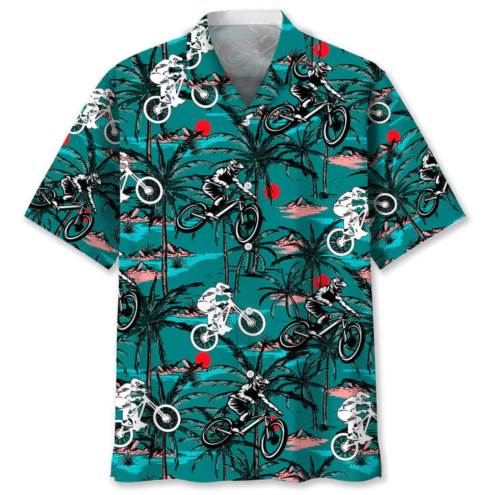 Mountain Bike Vintage Trendy Hawaiian Shirt, Short Sleeve Summer Vacation Beach Shirts For Men Mountain Bike Vintage Trendy Hawaiian Shirt, Short Sleeve Summer Vacation Beach Shirts For Men