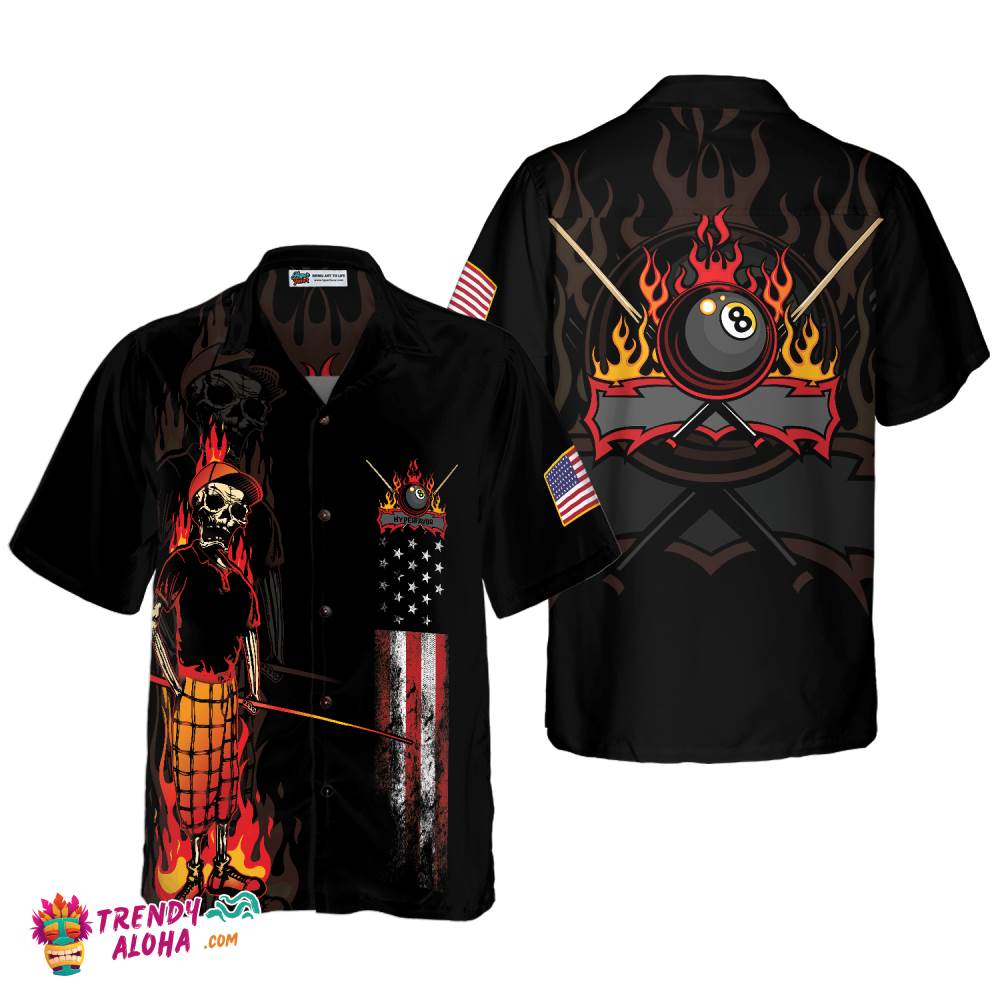 Mr Bones 8 Ball American Flag Billiards Hawaiian Shirt