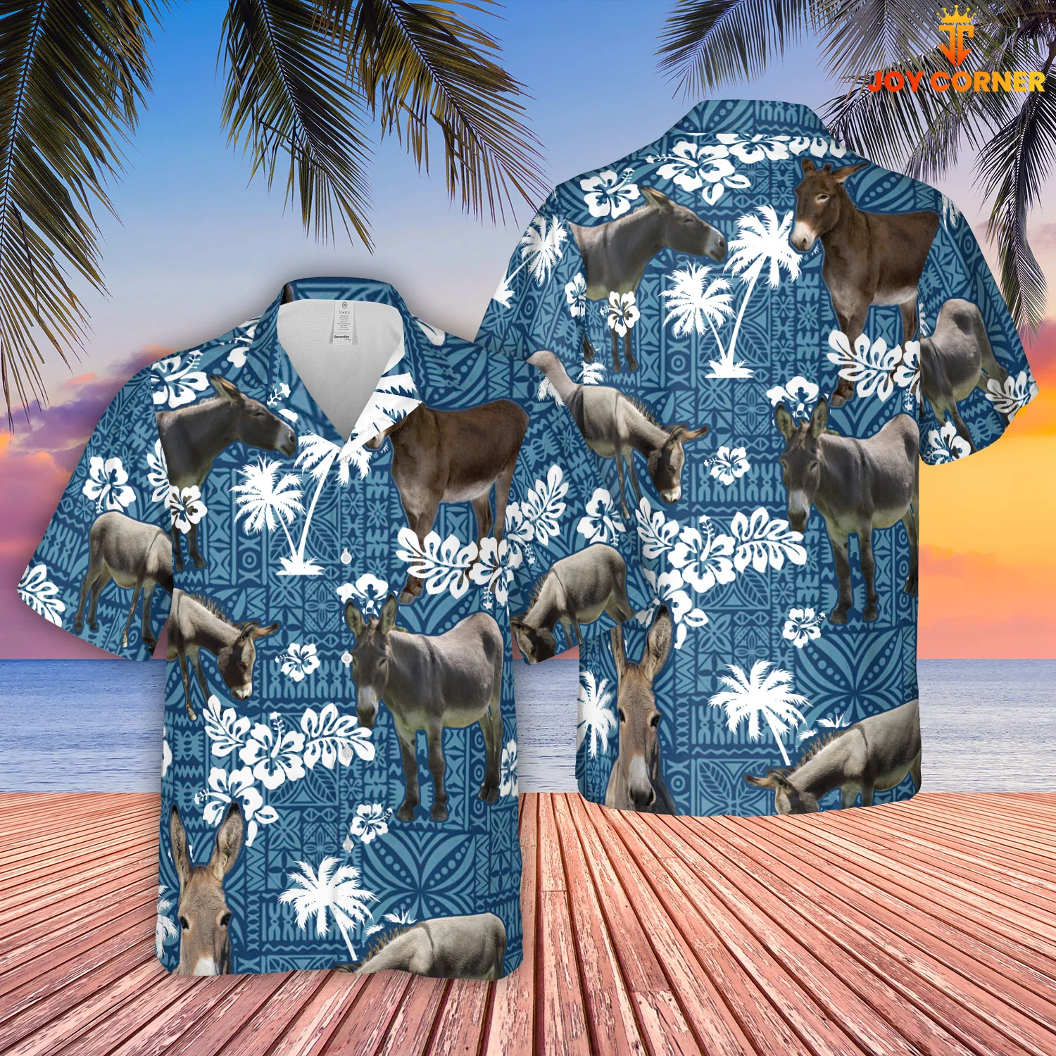 Mule Displaying Blue Tribal Design Hawaiian Shirt All Over Printed Mule Displaying Blue Tribal Design Hawaiian Shirt All Over Printed