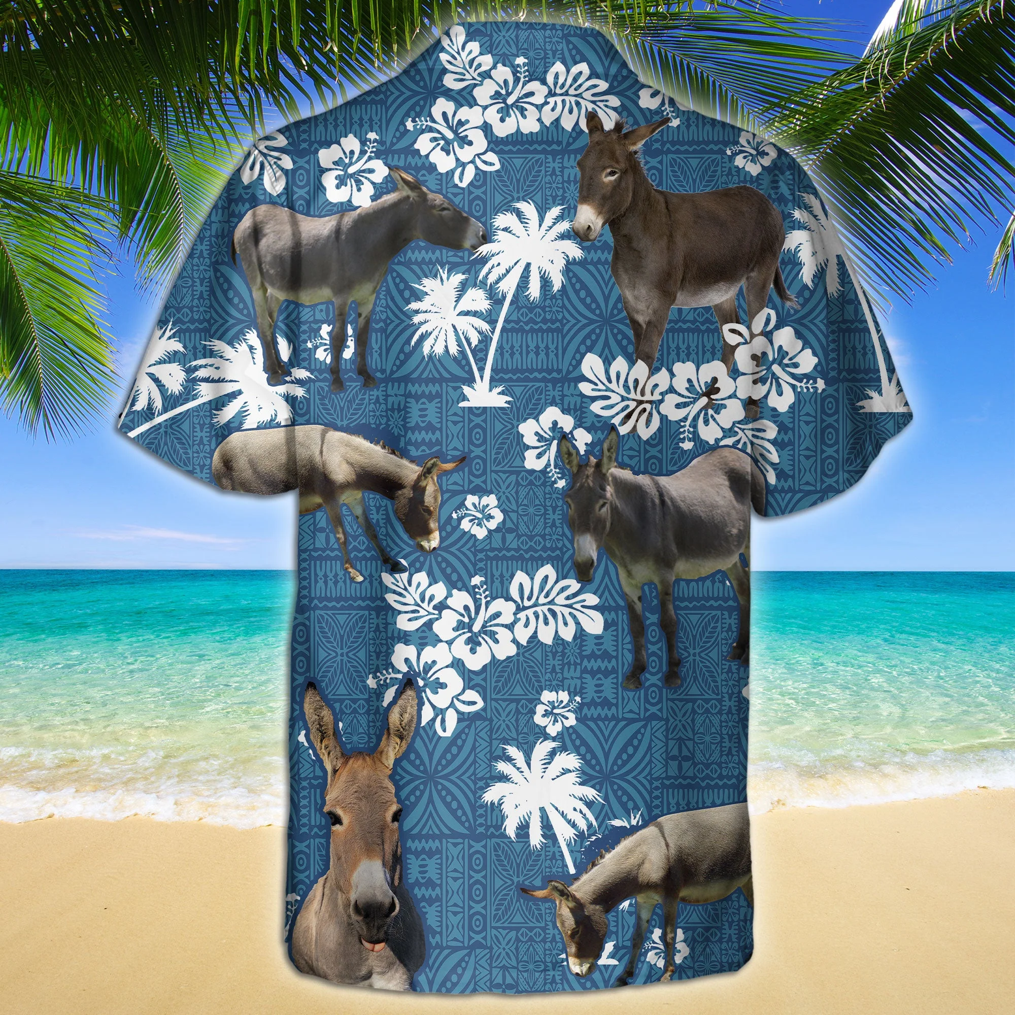 Mule Displaying Blue Tribal Design Hawaiian Shirt All Over Printed