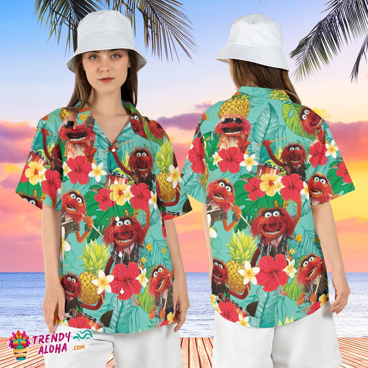 Muppet Animal Pineapple Tropical The Show Beach Aloha Shirt