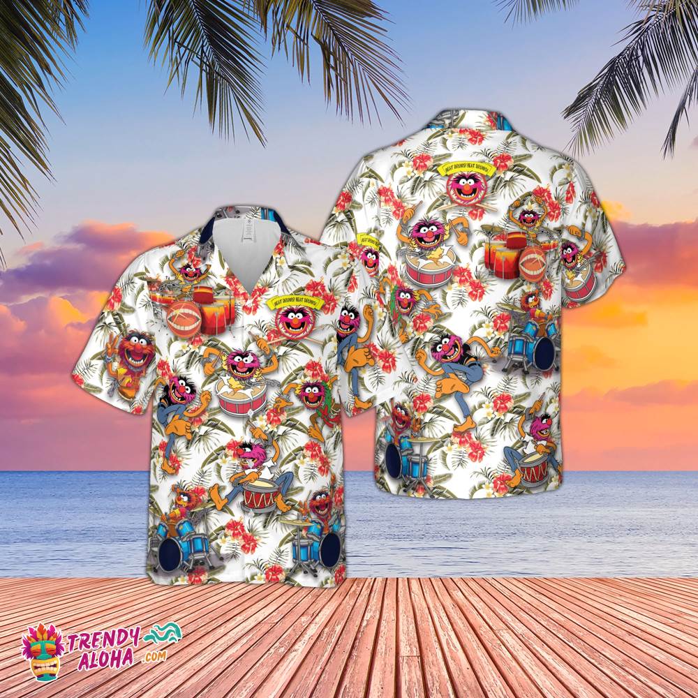 Muppet Playing Drum Tropical Flower Hawaiian Shirt, 3D Aloha Shirt Lovers Gift, 3D Tropical Shirt, Beach Party Shirt, Vacation Shirt