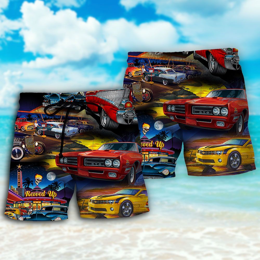 Muscle Car Family Art Trendy Aloha Hawaiian Beach Shorts