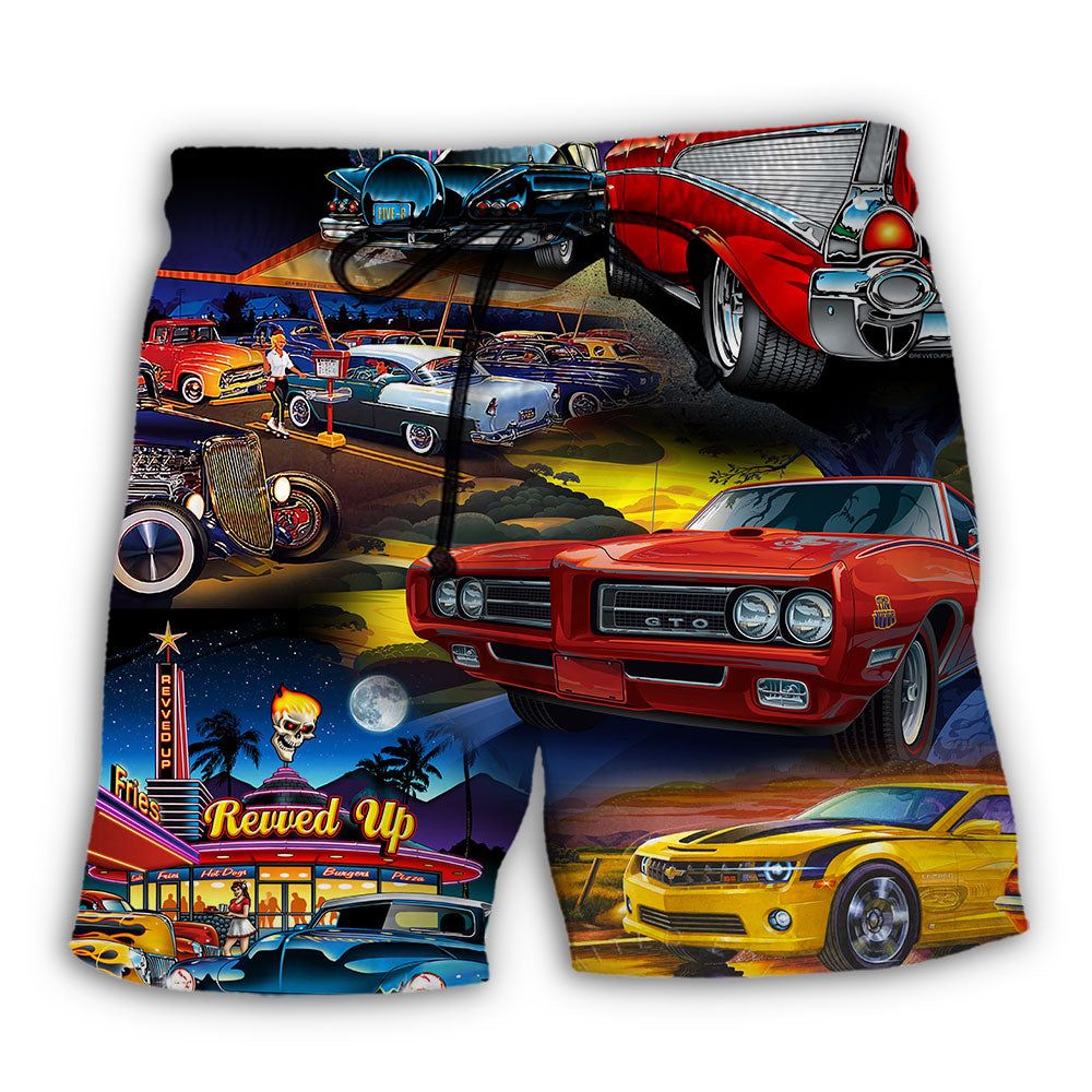 Muscle Car Family Art Trendy Aloha Hawaiian Beach Shorts Muscle Car Family Art Trendy Aloha Hawaiian Beach Shorts
