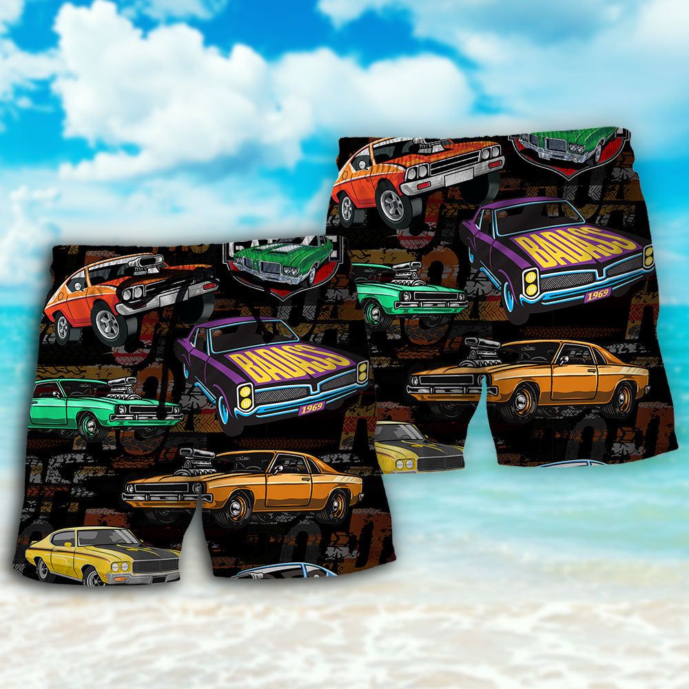 Muscle Car Racing Speed Road Trendy Aloha Hawaiian Beach Shorts