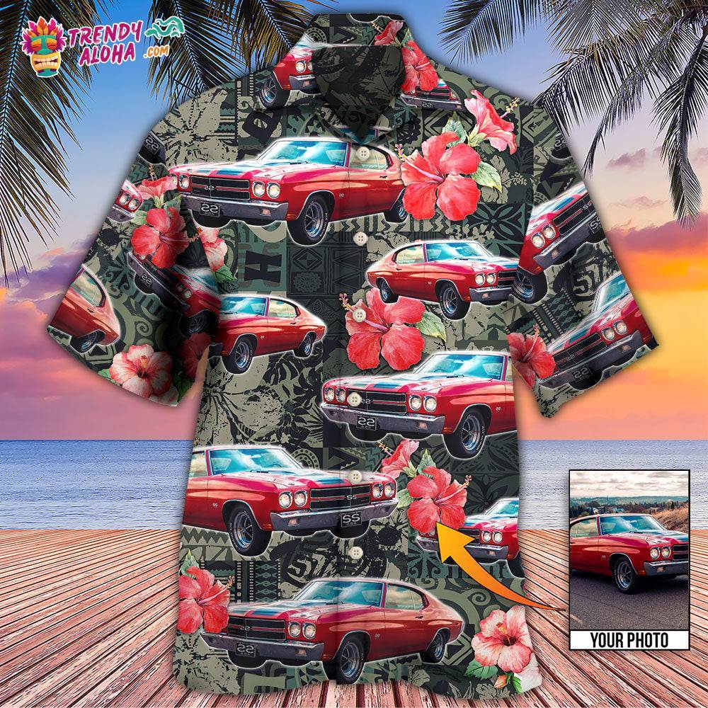 Muscle Car Tropical Leaf Custom Photo Hawaiian Shirt – Trendy Aloha