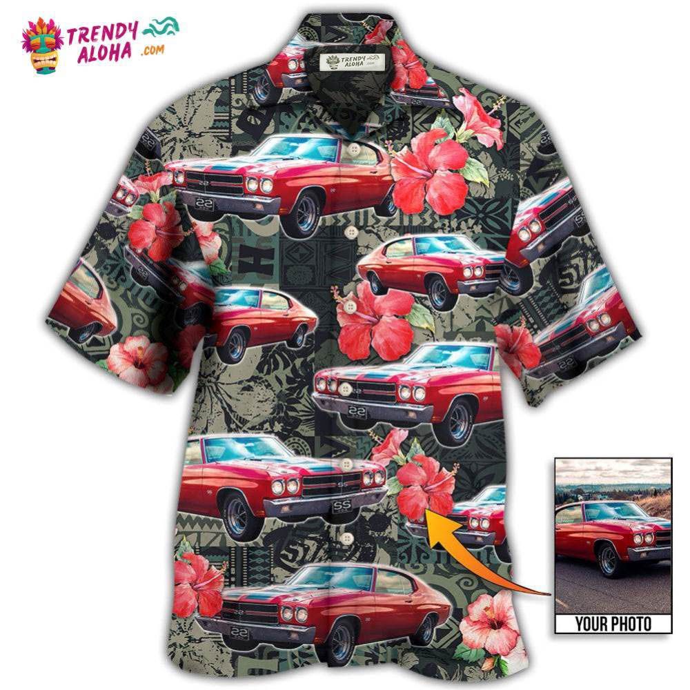 Muscle Car Tropical Leaf Custom Photo Hawaiian Shirt – Trendy Aloha