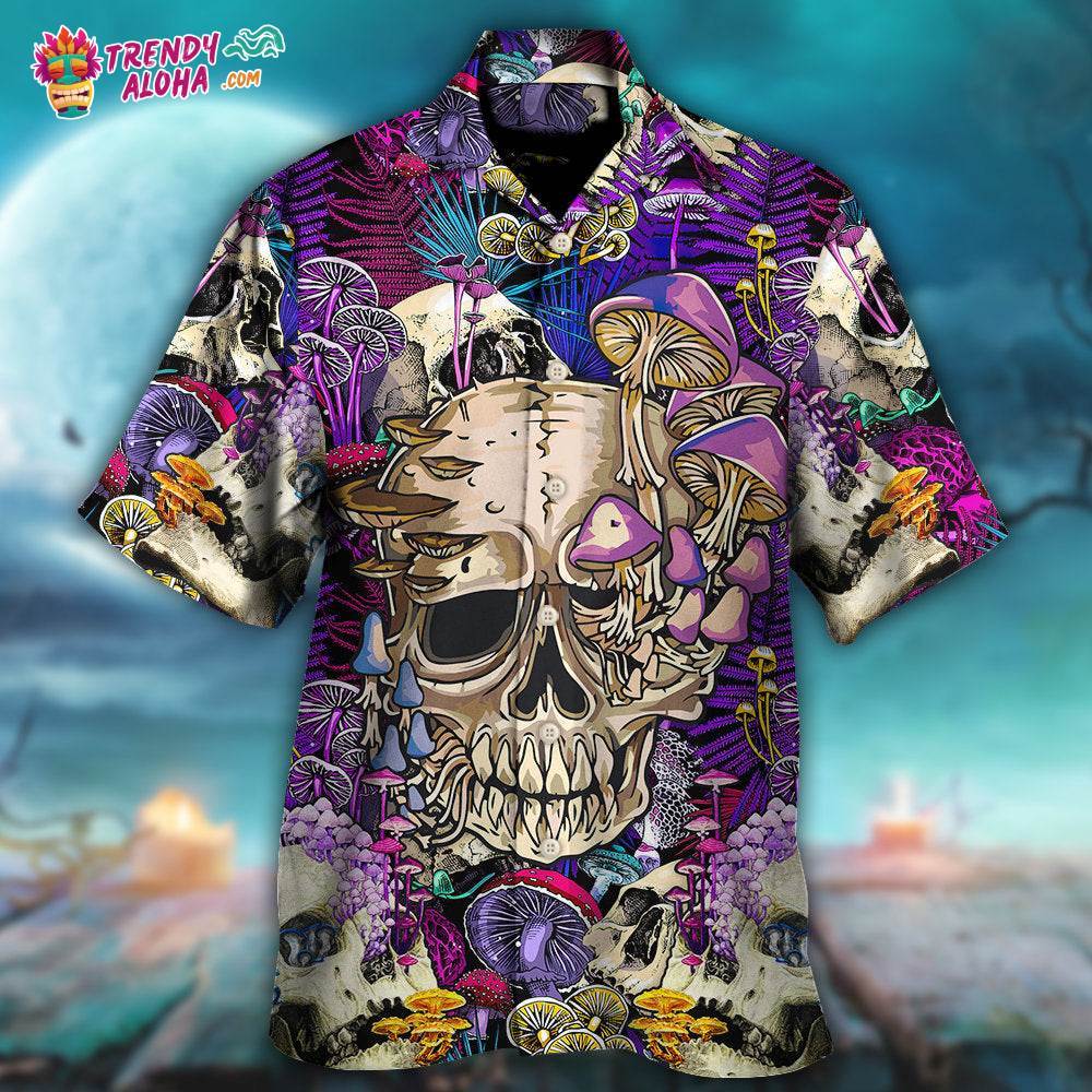 Mushroom Crazy Bright Magic Psychedelic Skull Hawaiian Shirt – Trendy Aloha