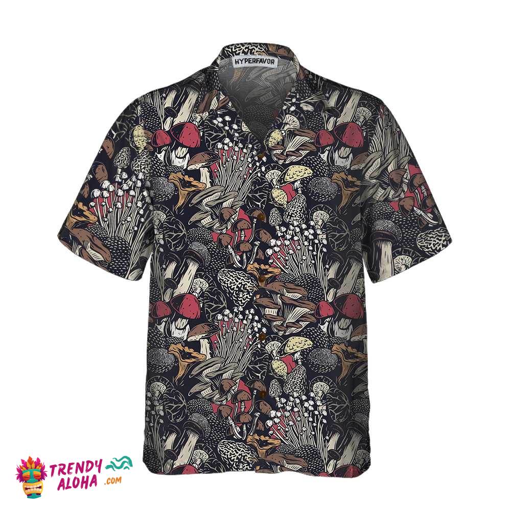 Mushroom Forest Hawaiian Shirt, Unique Mushroom Print Shirt For Men & Women