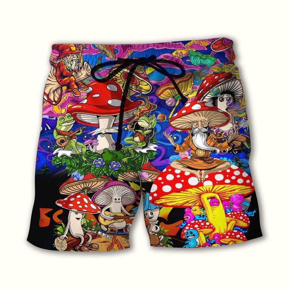 Mushroom Happy Together Hippie Colorful Trendy Aloha Hawaiian Beach Shorts Mushroom Happy Together Hippie Colorful Trendy Aloha Hawaiian Beach Shorts