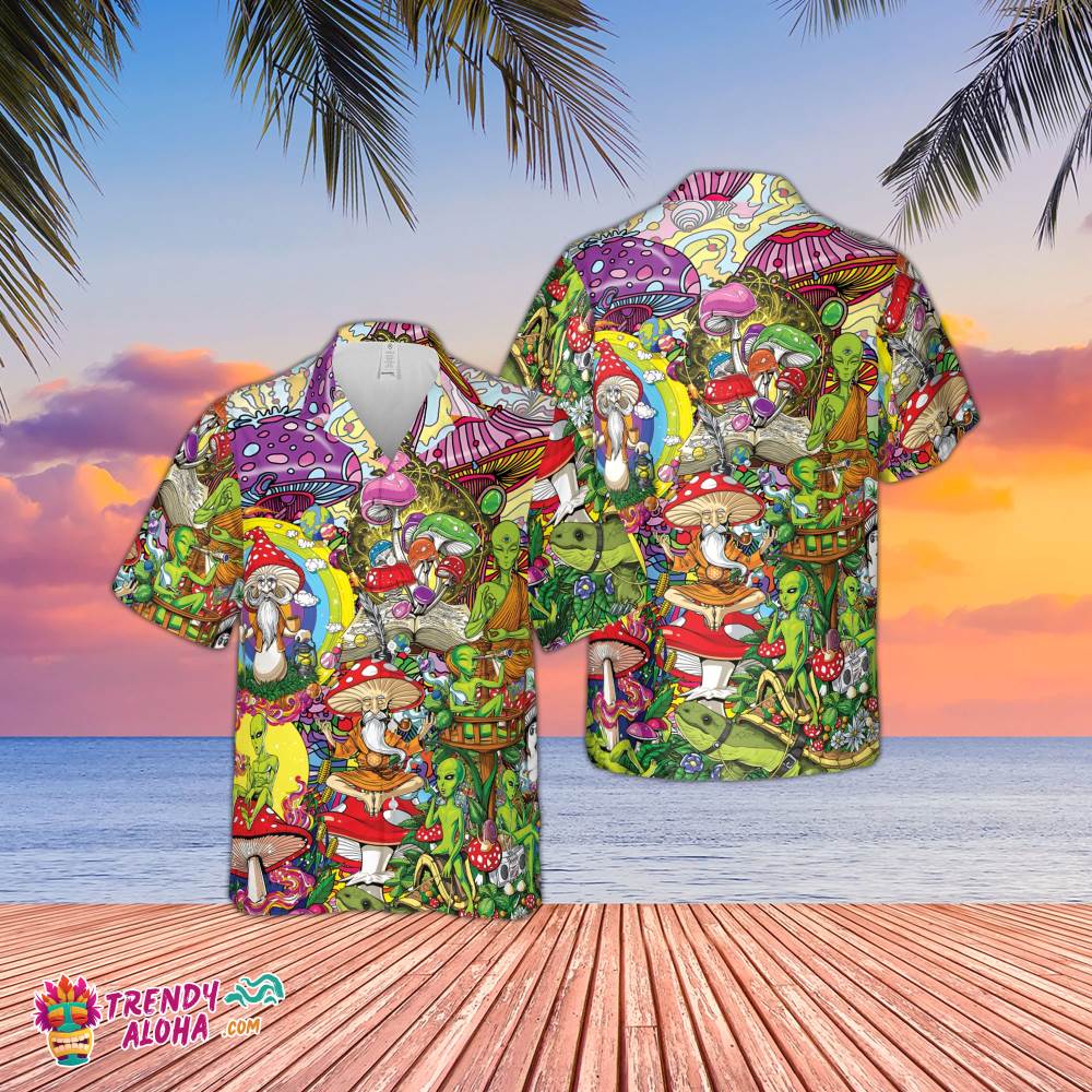 Mushroom Hawaiian Shirt, Hippie Mushroom Beach Shirt, Mushroom Shirt Button Up, Group Shirt, Beach Hawaiian Shirt, Vacation Shirt