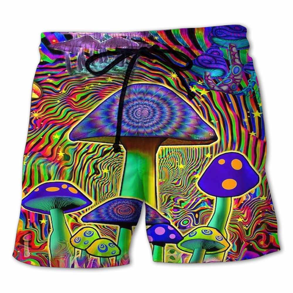 Mushroom Love Color Hippie Trendy Aloha Hawaiian Beach Shorts