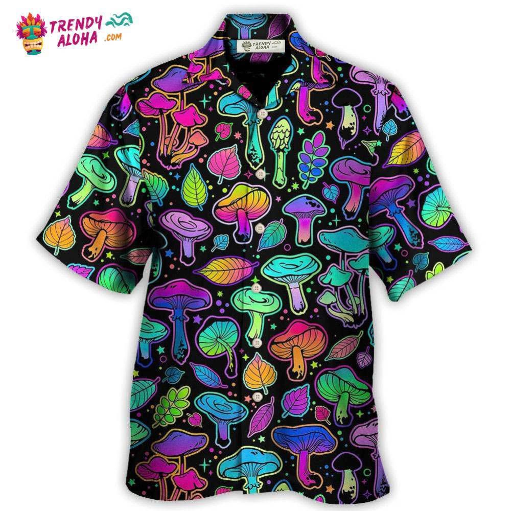Mushroom Neon Colorful Bright With Leaf Hawaiian Shirt – Trendy Aloha Mushroom Neon Colorful Bright With Leaf Hawaiian Shirt – Trendy Aloha