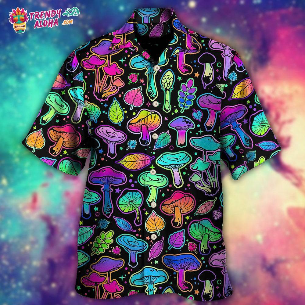 Mushroom Neon Colorful Bright With Leaf Hawaiian Shirt – Trendy Aloha