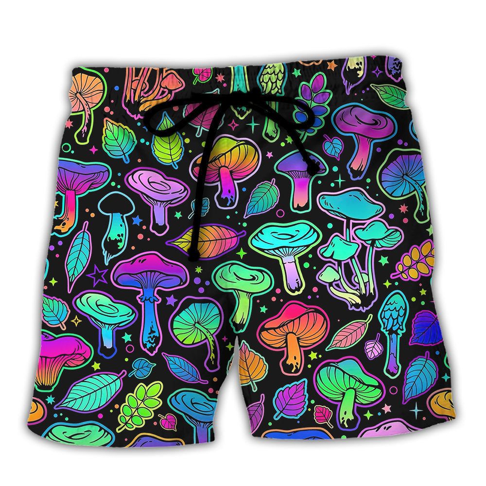 Mushroom Neon Colorful Bright With Leaf Trendy Aloha Hawaiian Beach Shorts Mushroom Neon Colorful Bright With Leaf Trendy Aloha Hawaiian Beach Shorts