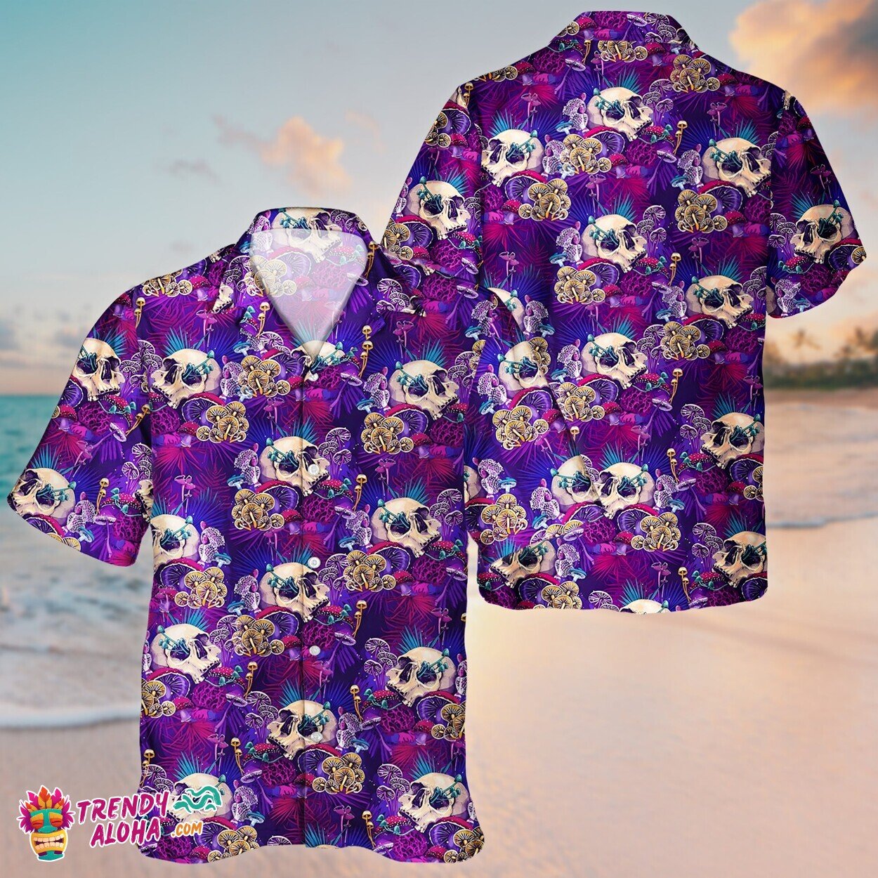 Mushroom Skull Unisex Aloha Hawaiian Shirt Short Sleeve Unique Print