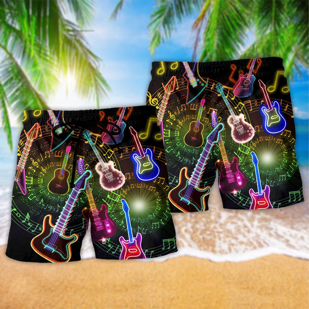 Music All You Need Is A Guitar Bright Color Style Trendy Aloha Hawaiian Beach Shorts