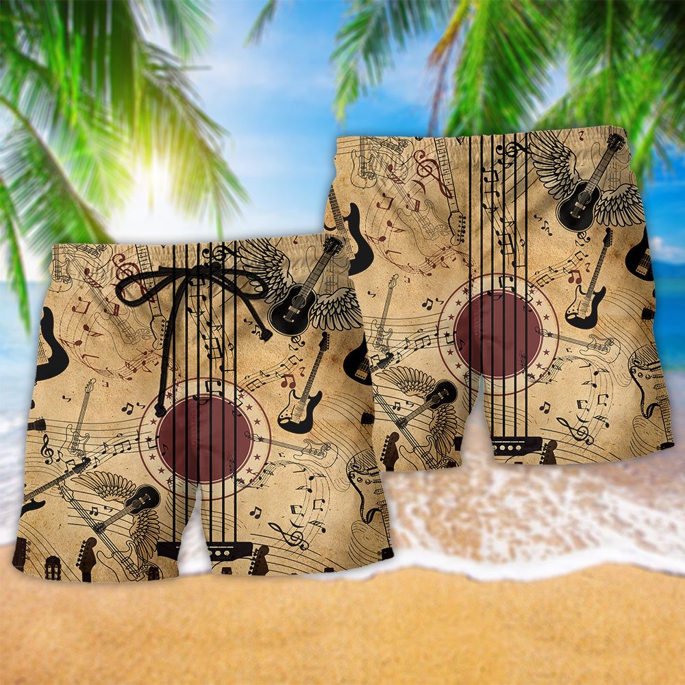 Music Amazing Guitar Vintage Trendy Aloha Hawaiian Beach Shorts