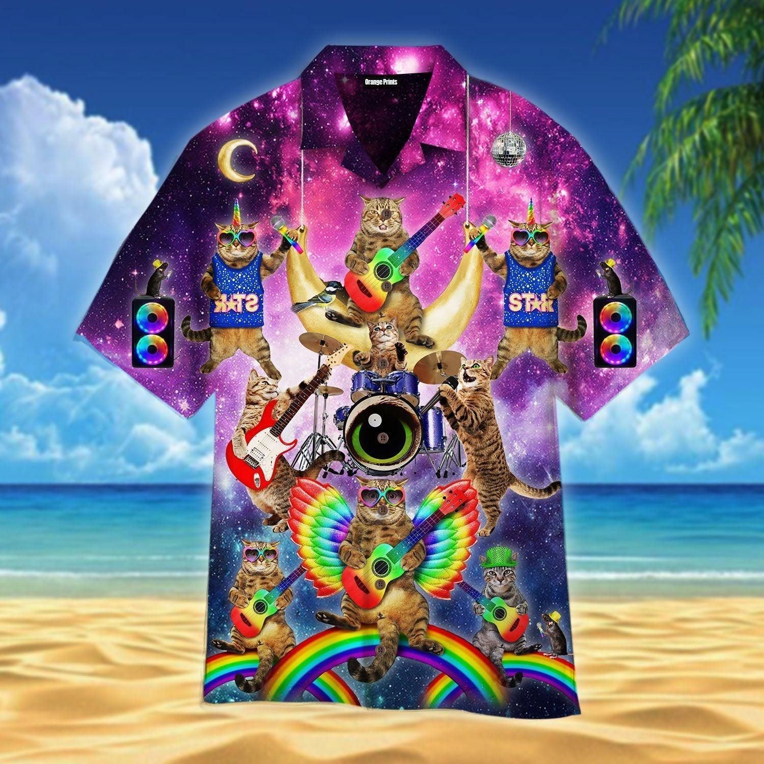 Music Band of Funny Cats on Hawaiian Shirt