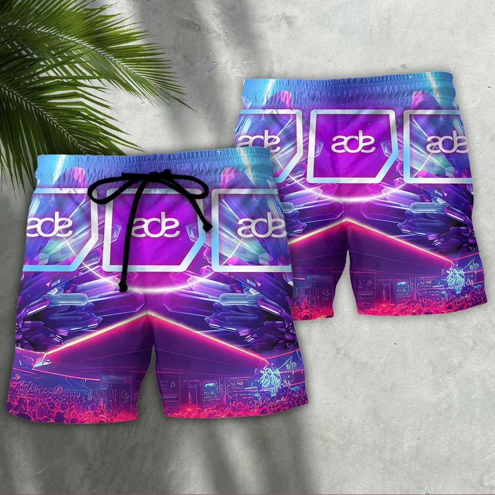 Music Event Amsterdam Dance Event Night Neon Crystal Trendy Aloha Hawaiian Beach Shorts