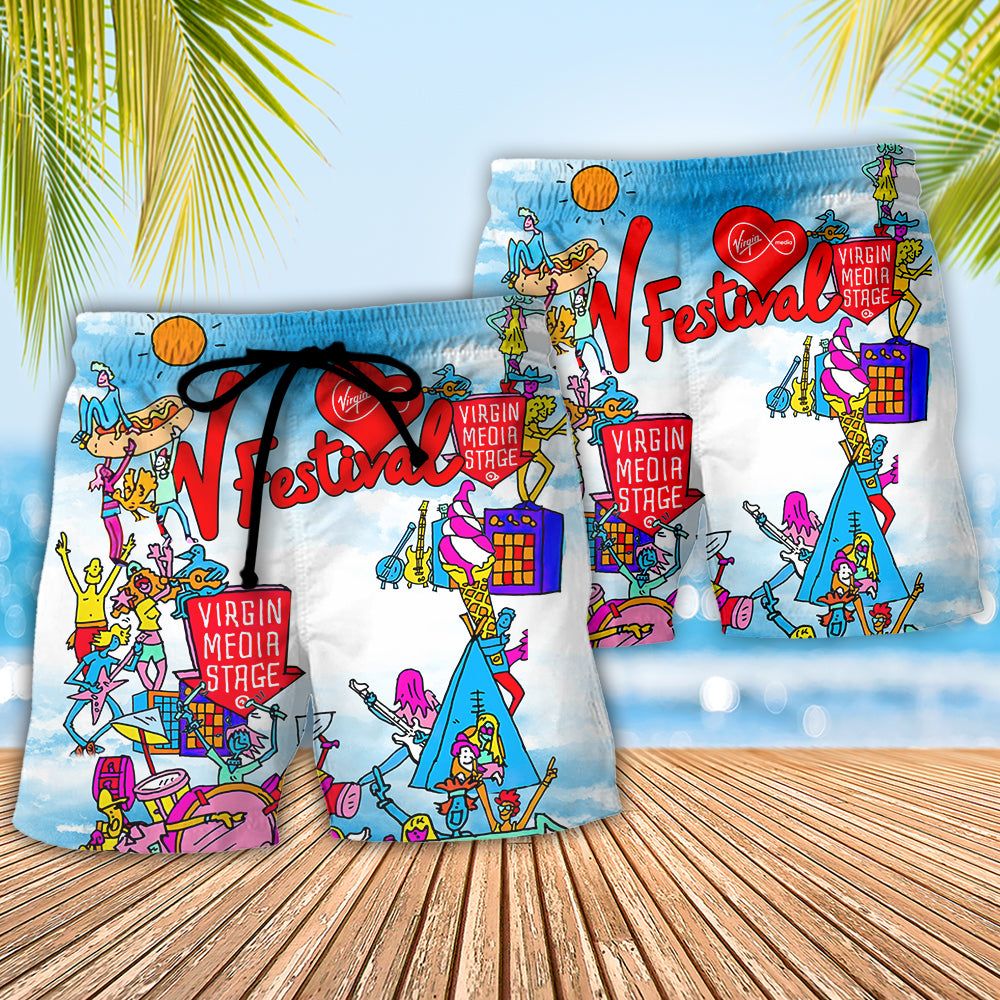 Music Event V Festival Youthful Trendy Aloha Hawaiian Beach Shorts