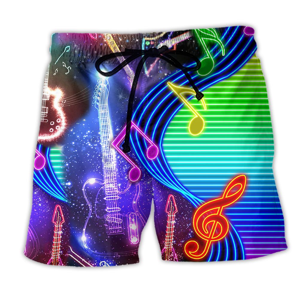 Music Guitar Love Light Neon Trendy Aloha Hawaiian Beach Shorts Music Guitar Love Light Neon Trendy Aloha Hawaiian Beach Shorts