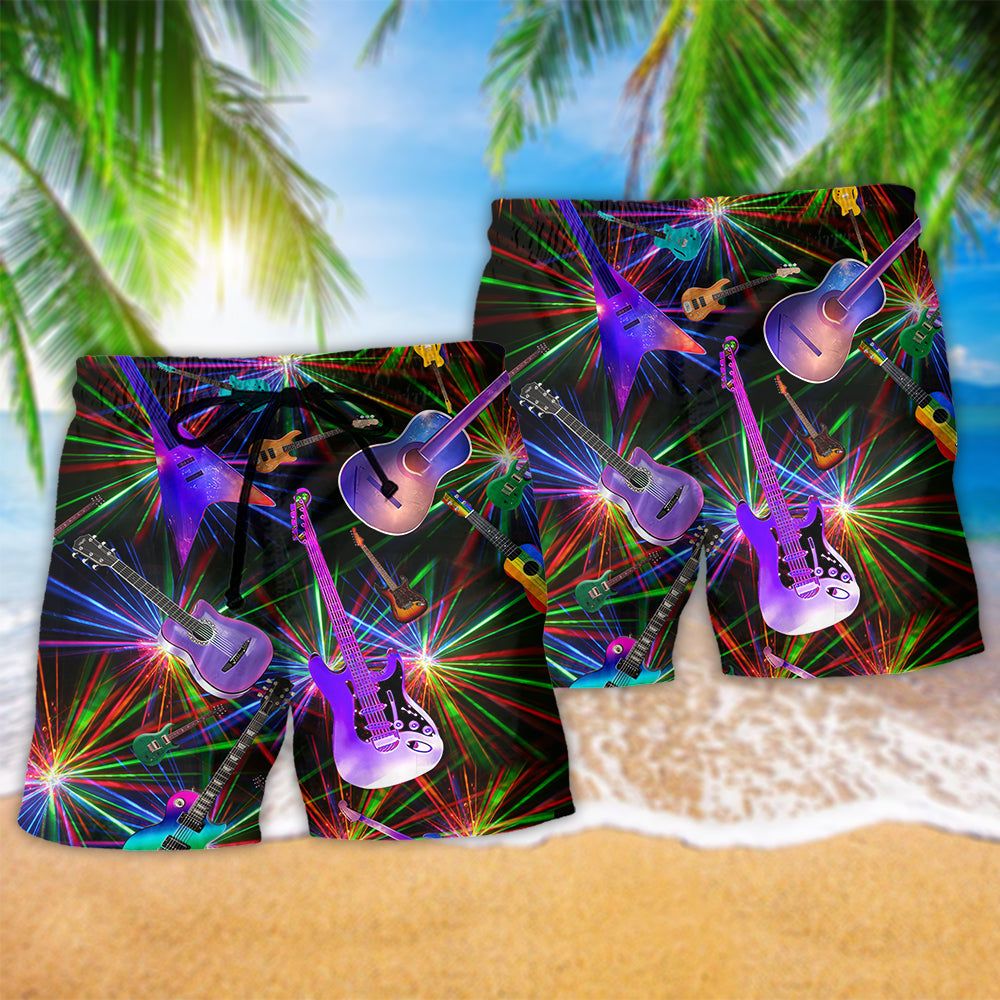 Music Guitar Love Neon Color Trendy Aloha Hawaiian Beach Shorts