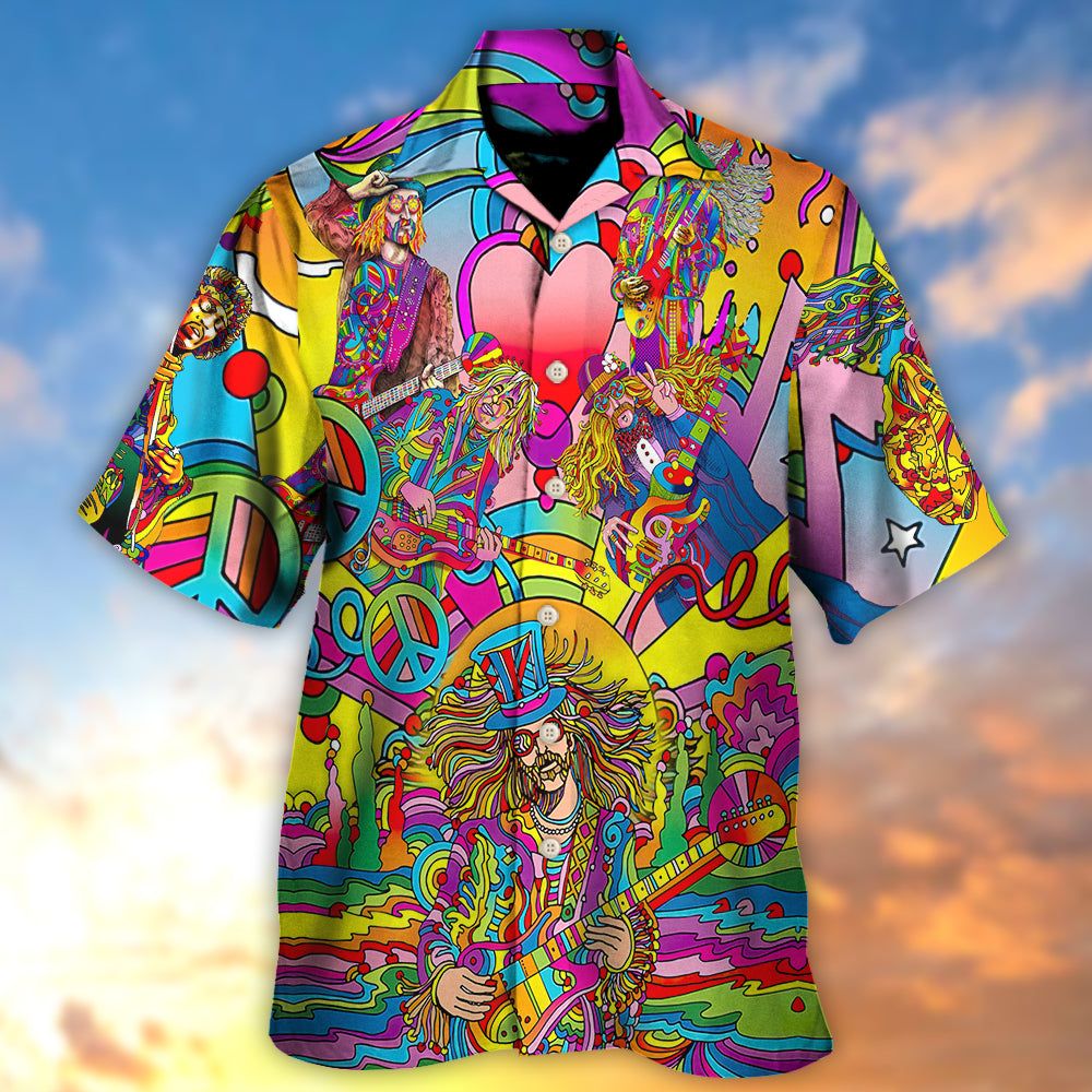 Music Guitar Psychedelic Hippie Musician Hawaiian Shirt
