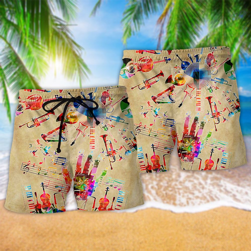 Music Instrument Vintage Style Trendy Aloha Hawaiian Beach Shorts