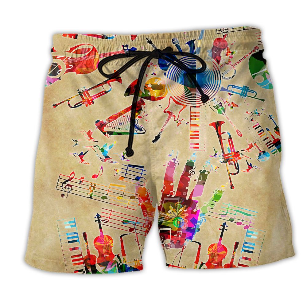 Music Instrument Vintage Style Trendy Aloha Hawaiian Beach Shorts Music Instrument Vintage Style Trendy Aloha Hawaiian Beach Shorts