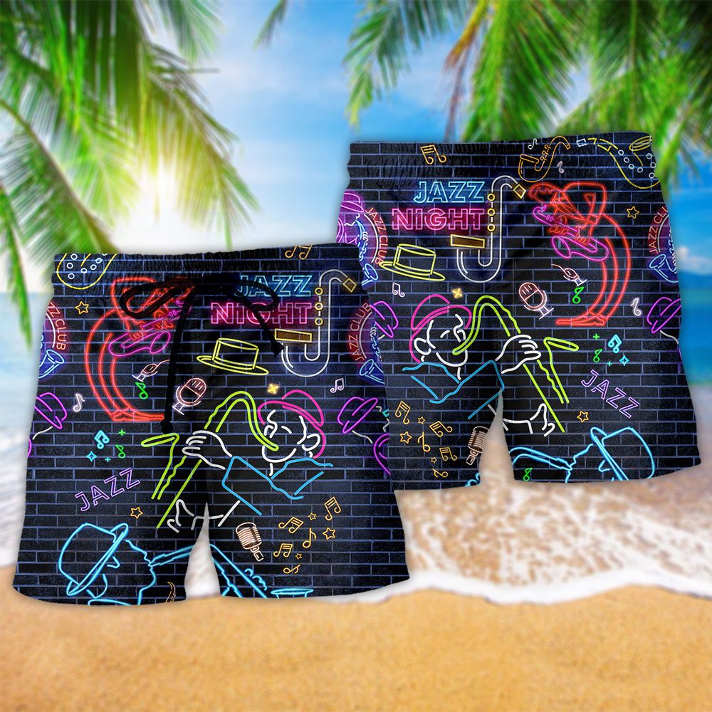 Music Love Saxophone Neon Purple Classic Trendy Aloha Hawaiian Beach Shorts