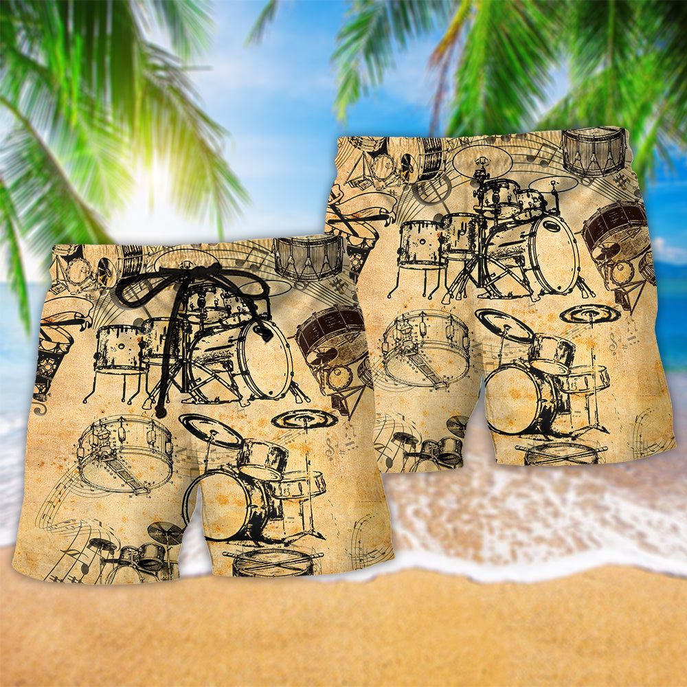 Music No Drums No Life Know Drums Know Trendy Aloha Hawaiian Beach Shorts