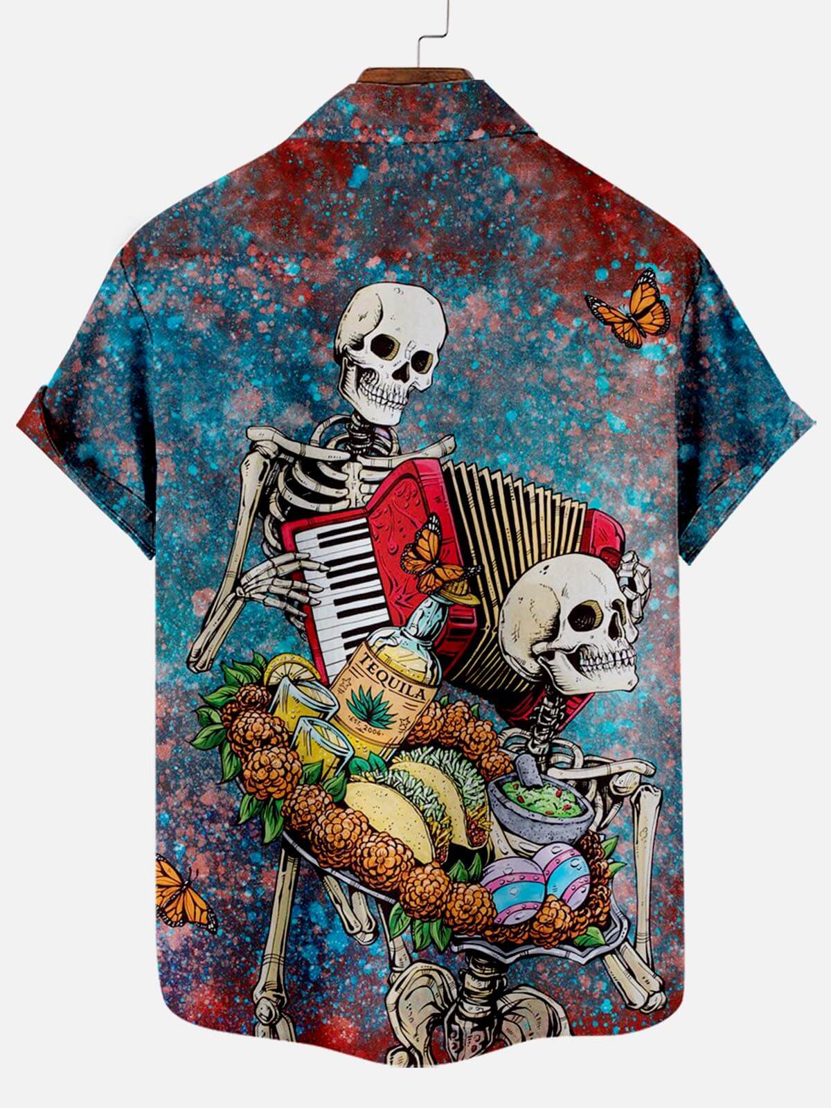 Musical Skeleton Soiree: Hawaiian Shirt with Skull Music Pattern Celebration