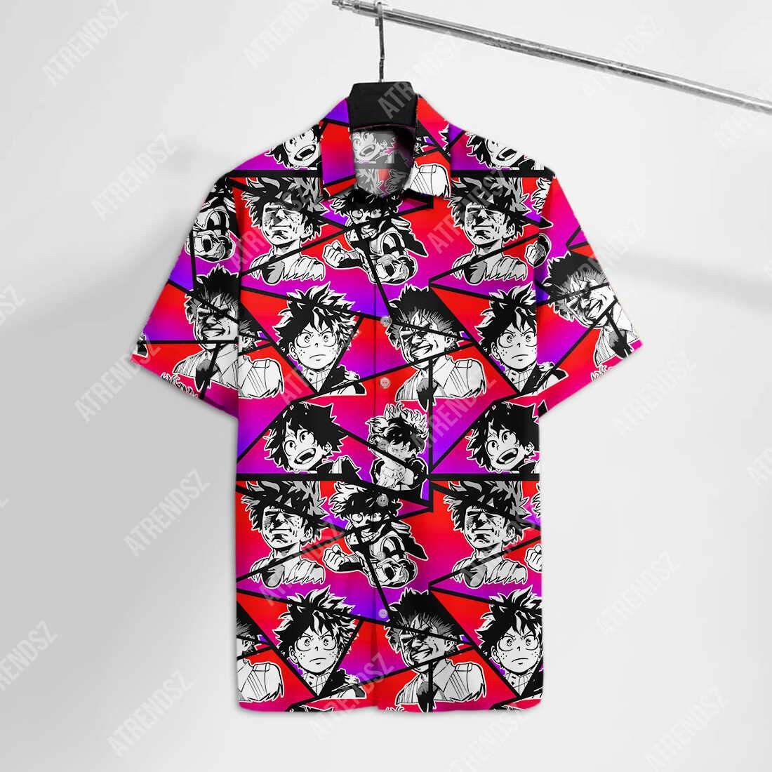My Hero Academia Hawaiian Shirt Midoriya Izuku Faces Pink Red Hawaii Aloha Shirt
