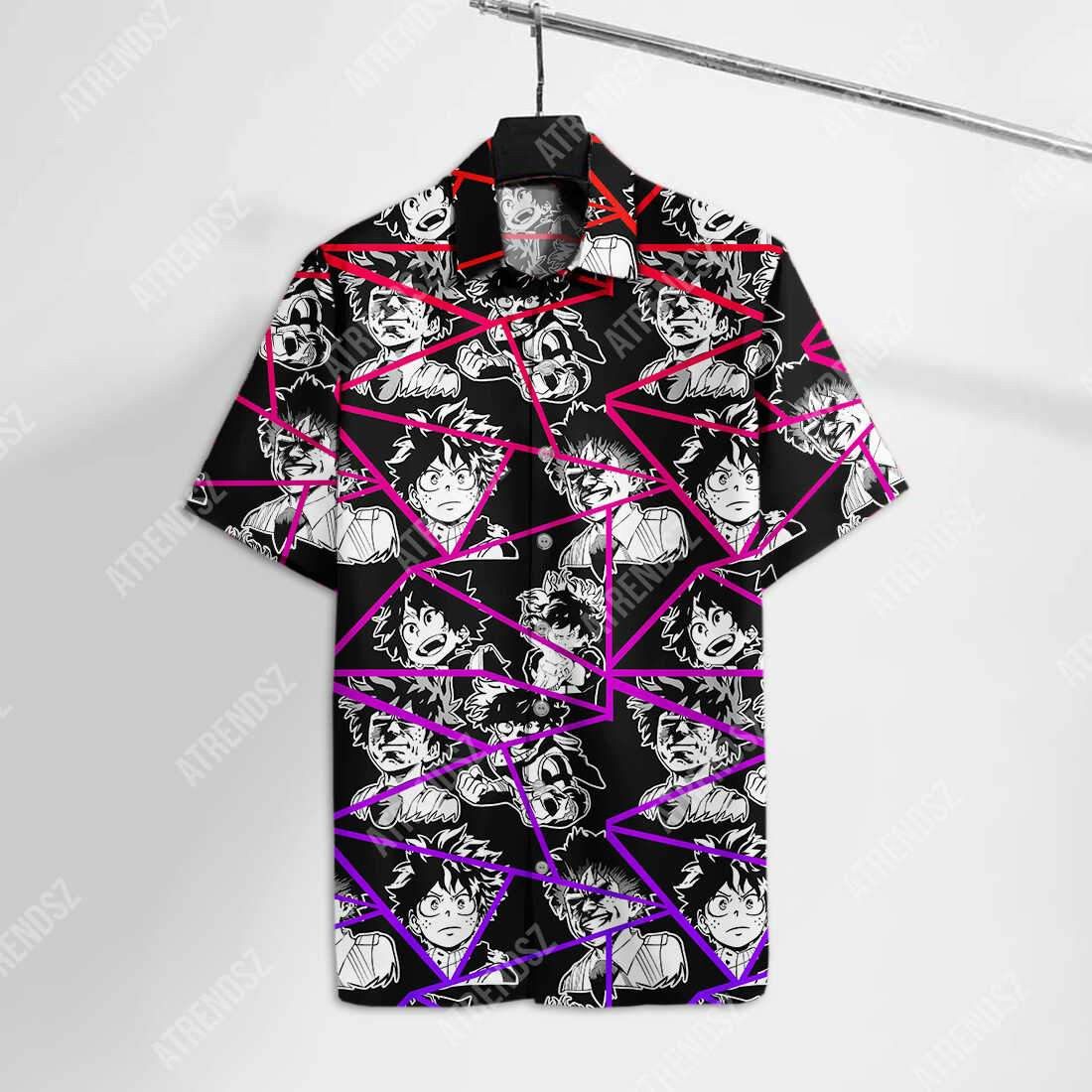 My Hero Academia Trendy Hawaiian Shirt Midoriya Izuku Faces Black Pink Hawaii Aloha Shirt 2022