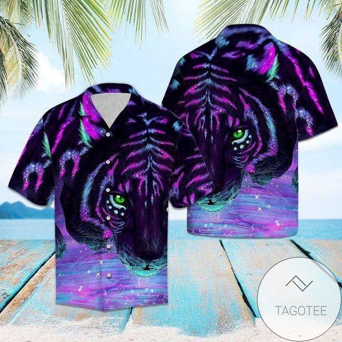 Mysterious Galactic Purple Tiger Adorns This Hawaiian Shirt