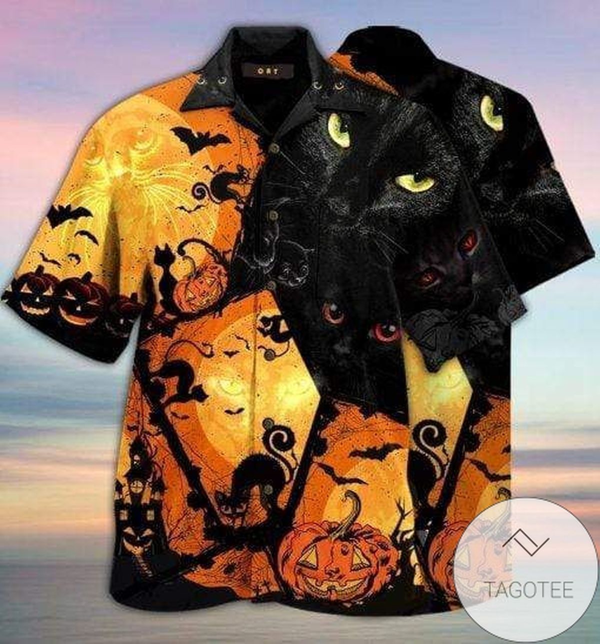 Mysterious Halloween Cat Hawaiian Shirt Top-Quality Fabric