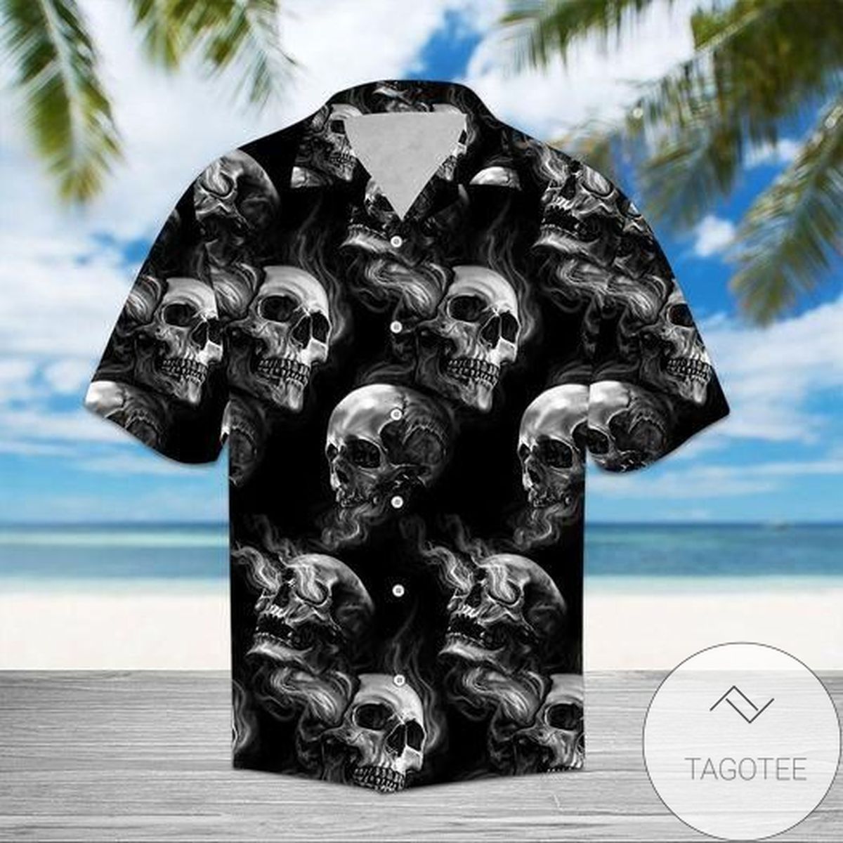 Mysterious Skull Surrounded by Smoke on Charming Hawaiian Shirt