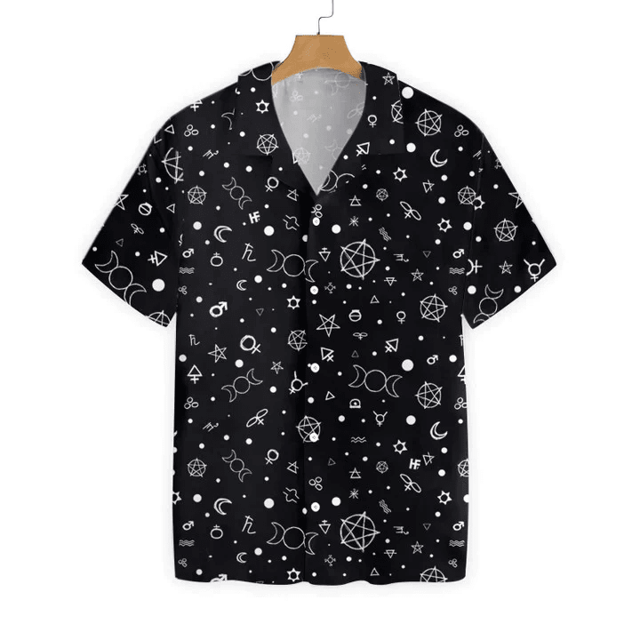 Mystic Enigma: Cute Occult Symbols Wicca Black Theme Trendy Hawaiian Shirt