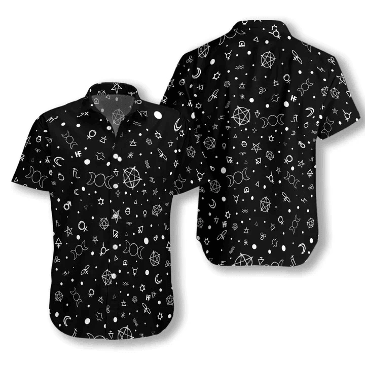 Mystic Enigma: Cute Occult Symbols Wicca Black Theme Trendy Hawaiian Shirt