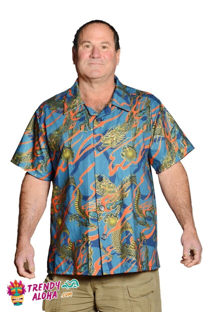 Mystical Blue Oriental Tatsu Dragon Print Hawaiian Shirt