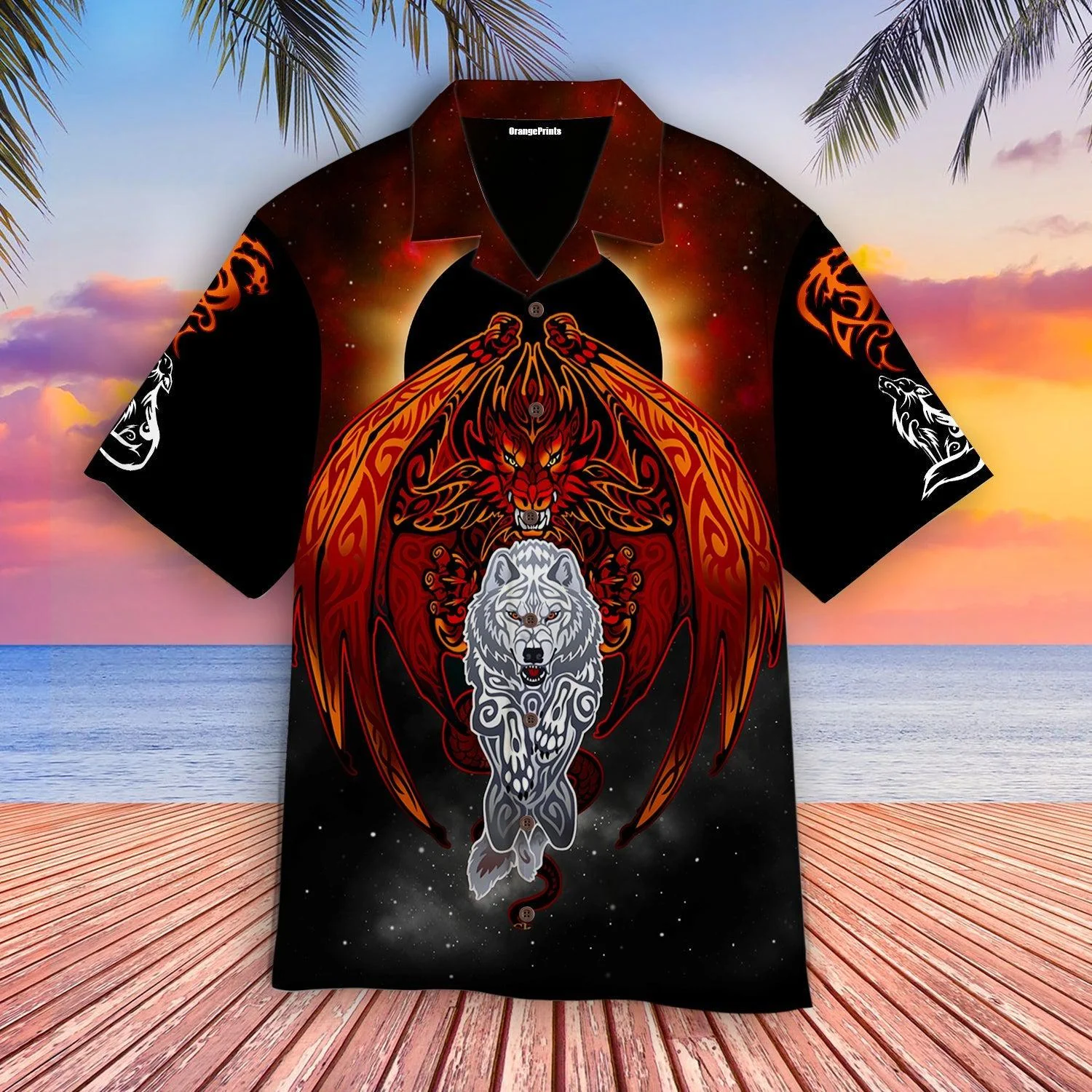 Mystical Dragon Meets Wolf in A Unique Hawaiian Shirt