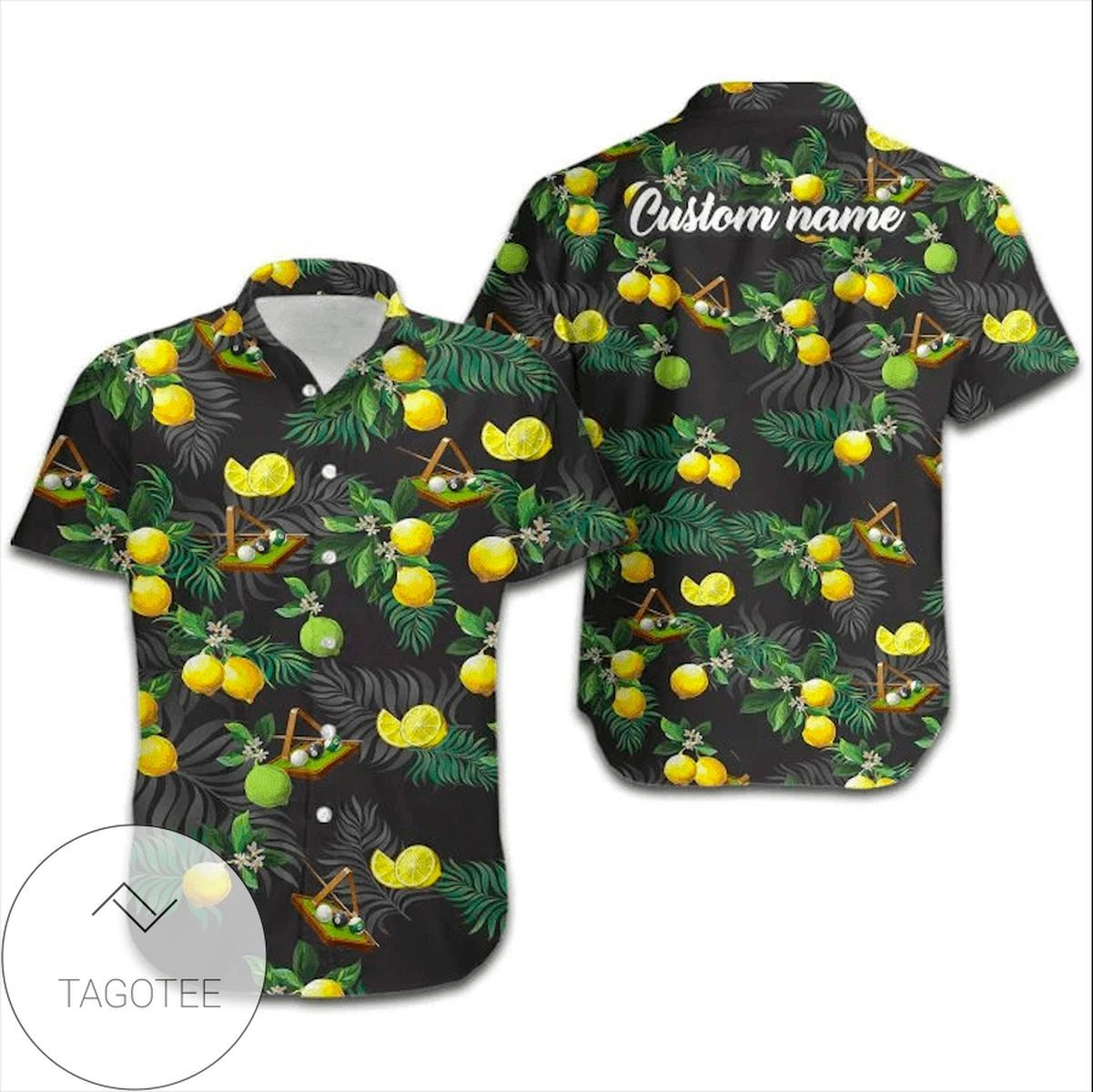Name Personalized Billiard Lemon Tropical Black Hawaiian Shirts
