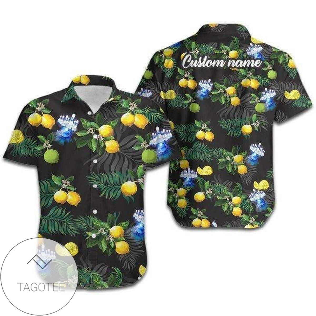 Name Personalized Bowling Lemon Black Hawaiian Shirts
